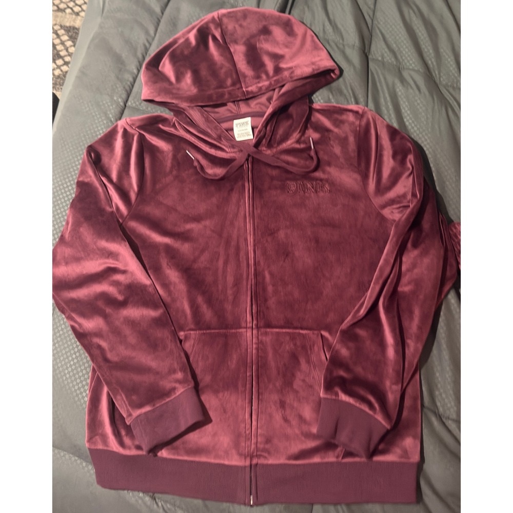 PINK by Victoria Secret Plum  Maroon? Velour Tracksuit Sz‎ Large Coxy Soft